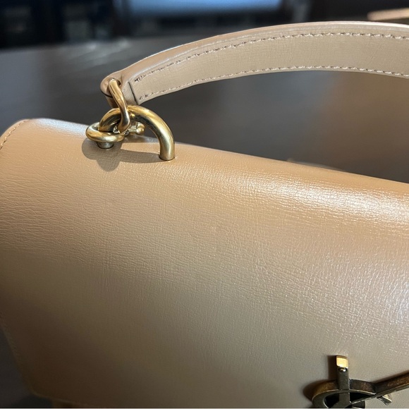 YSL Sunset Top Handle Medium Smooth Leather Shoulder Bag in Dark Beige - Picture 10 of 10